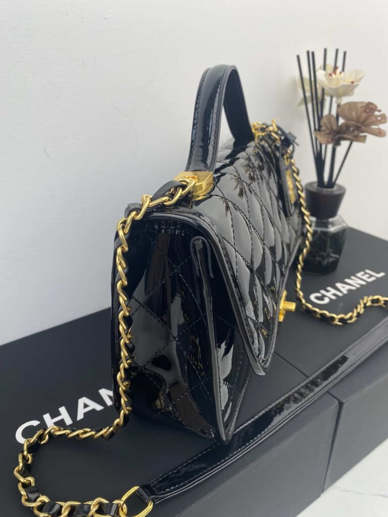 Chanel Top Handle Medium Flap Leather Shiny Black - Image 6