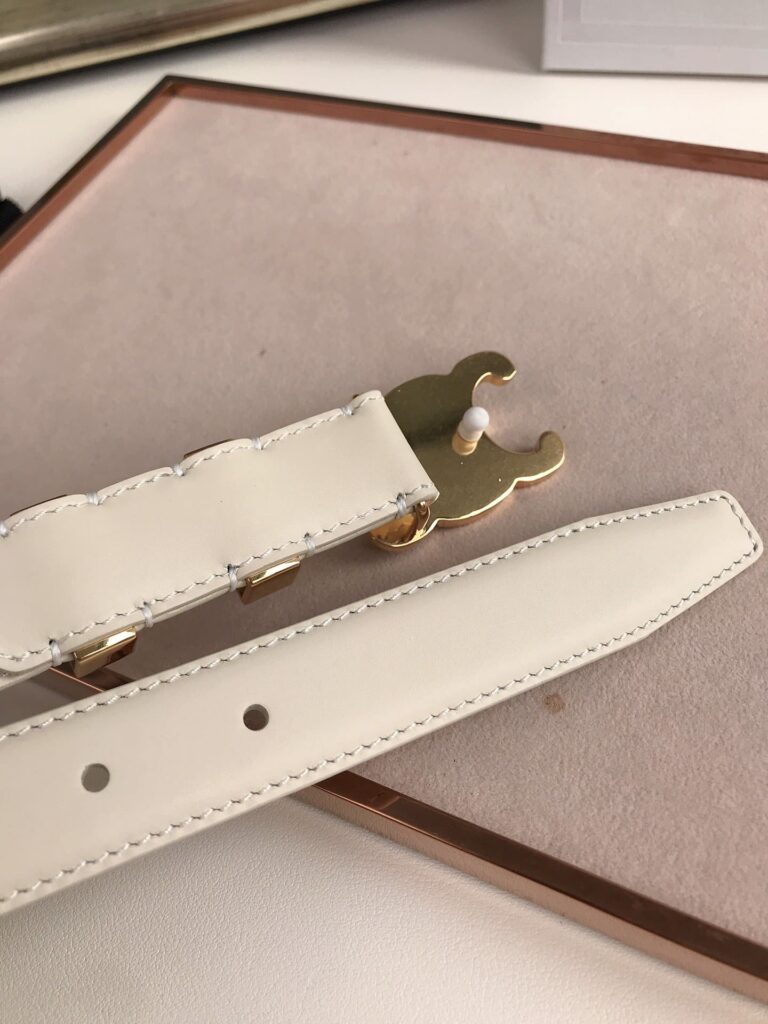 Celine Small Triomphe White Belt In Natutal Calfskin Gold Metal - Image 4