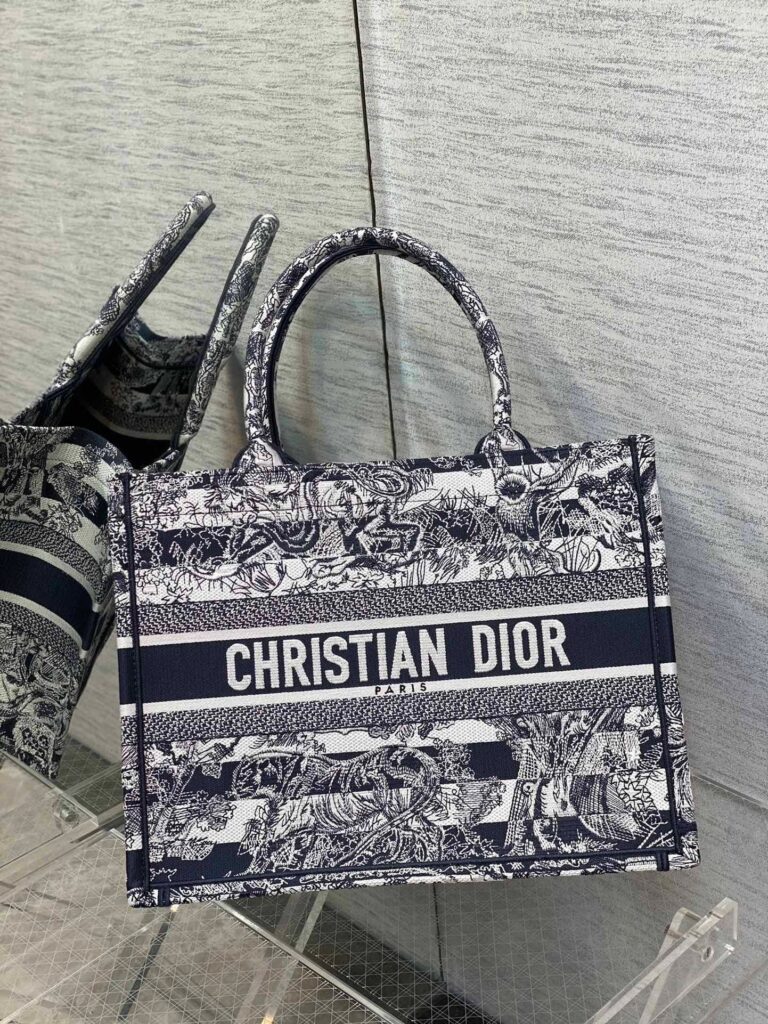Dior Medium Book Tote Navy Blue Toile De Jouy Stripes Embroidery 36Cm M1296Zrlp M928 - Image 3
