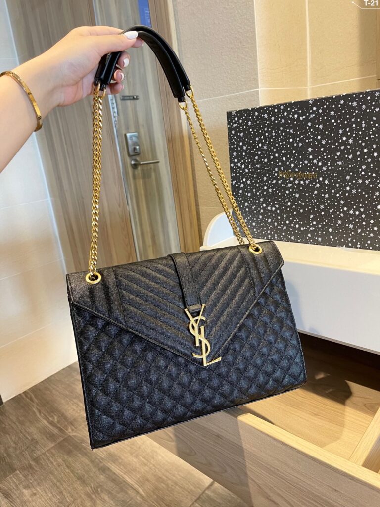 Saint Laurent Envelope Large Bag In Mix Matelass? Grain De Poudre Embossed Black Gold 31Cm 600166Bow911000 - Image 6