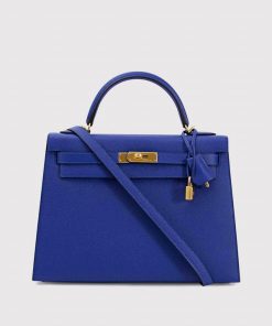 Hermes Kelly 25  Gold Hardware Epsom Leather Blue Electric