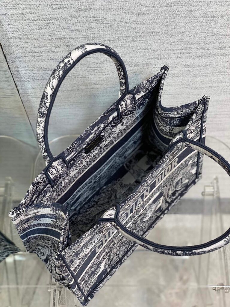 Dior Medium Book Tote Navy Blue Toile De Jouy Stripes Embroidery 36Cm M1296Zrlp M928 - Image 7