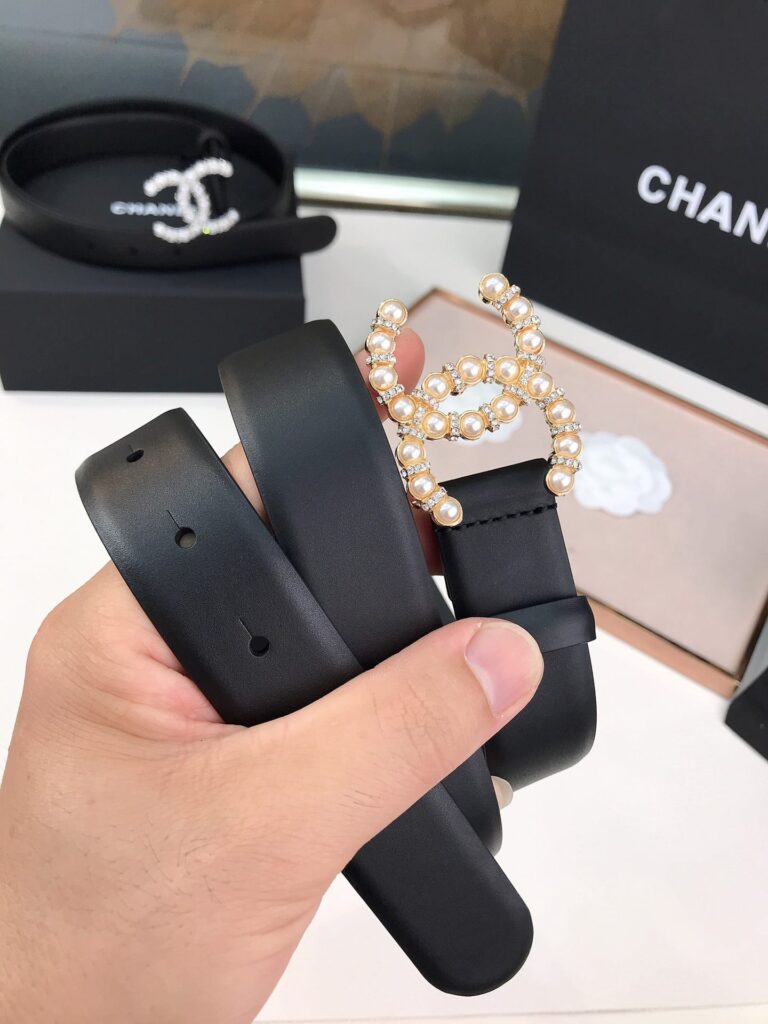 Chanel Cc Gold Plated Belt Leather With Pearls 28Mm - Image 5