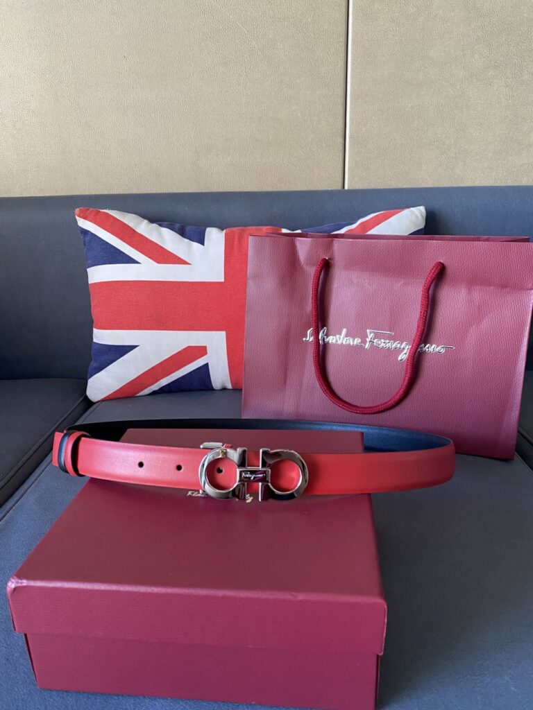 Salvatore Ferragamo Gancini Red Leather Belt With Gold Metal Buckle 2.5Cm - Image 8