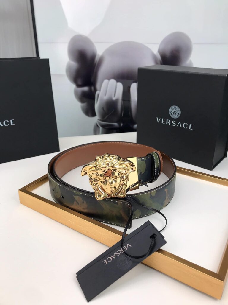 Versace La Medusa Leather Khaki Gold Metal 4Cm - Image 8