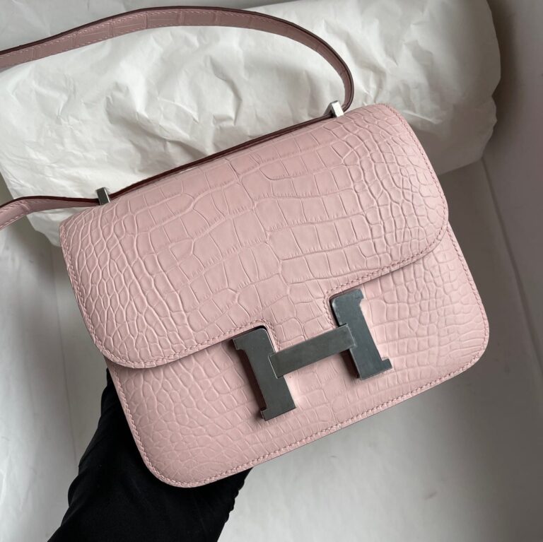 Hermes Constance Alligator Matt Dreamy Pink Silver Hardware 18Cm - Image 3