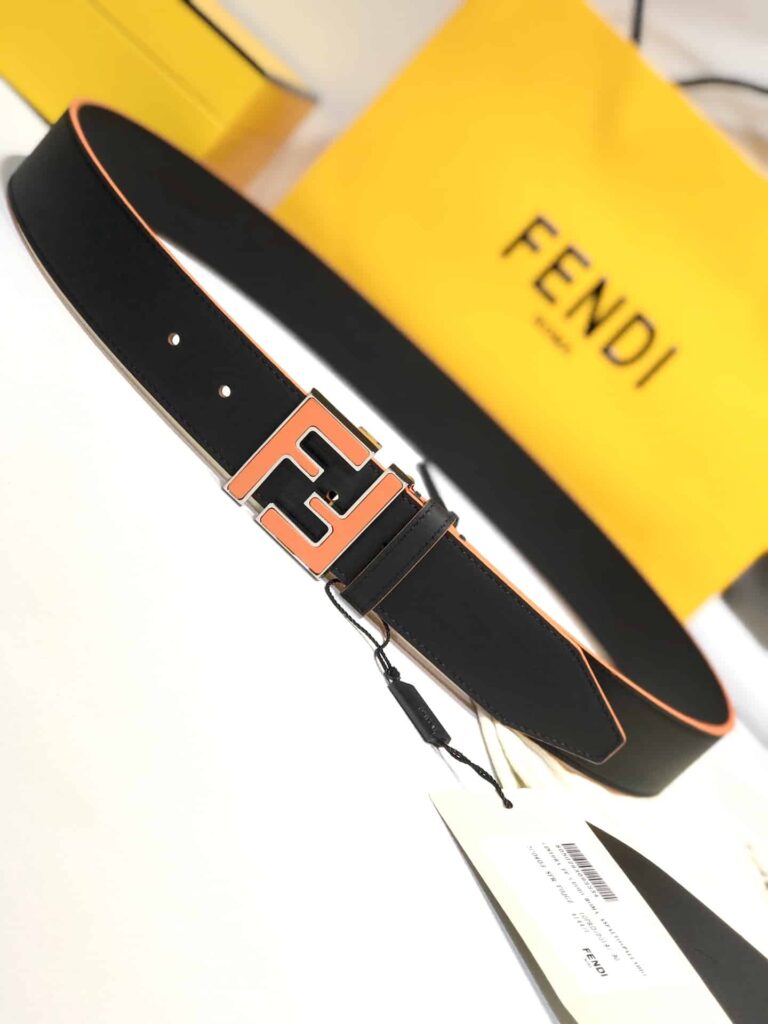 Fendi Ff Black Leather Betl Neon Orange 40Mm - Image 4