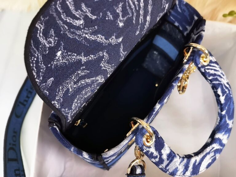 Dior Medium Lady  D-Lite Dark Blue Embroidery 24Cm - Image 9
