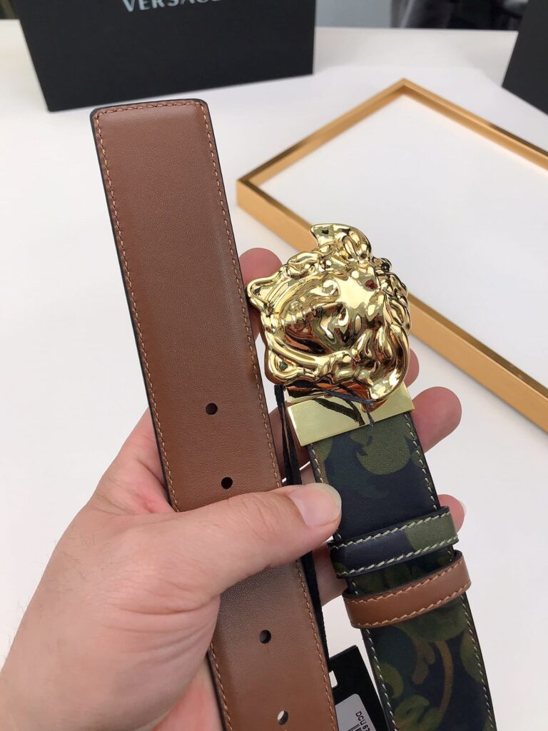 Versace La Medusa Leather Khaki Gold Metal 4Cm - Image 7