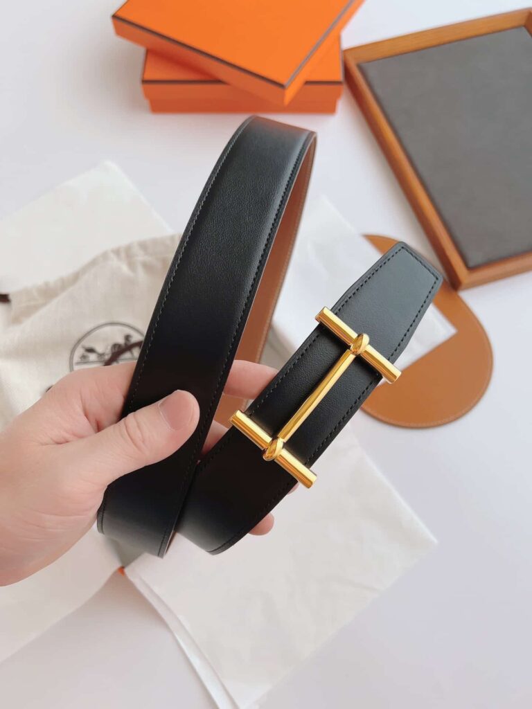 Hermes Leather Belt Gold Buckle Black 38Mm - Image 6