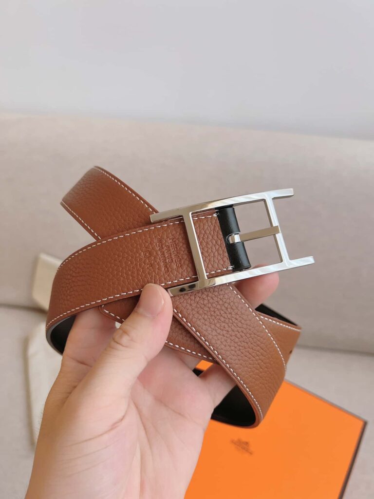 Hermes Quentin Reversible Belt Brown Silver Metal 32Mm - Image 5