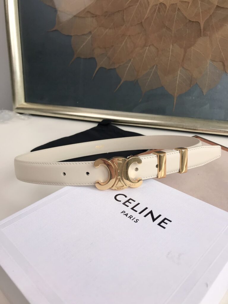 Celine Small Triomphe White Belt In Natutal Calfskin Gold Metal - Image 5