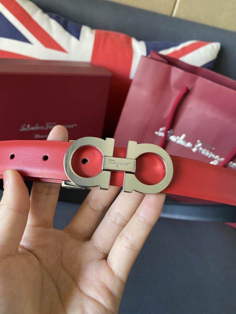 Salvatore Ferragamo Gancini Red Leather Belt With Gold Metal Buckle 2.5Cm - Image 5