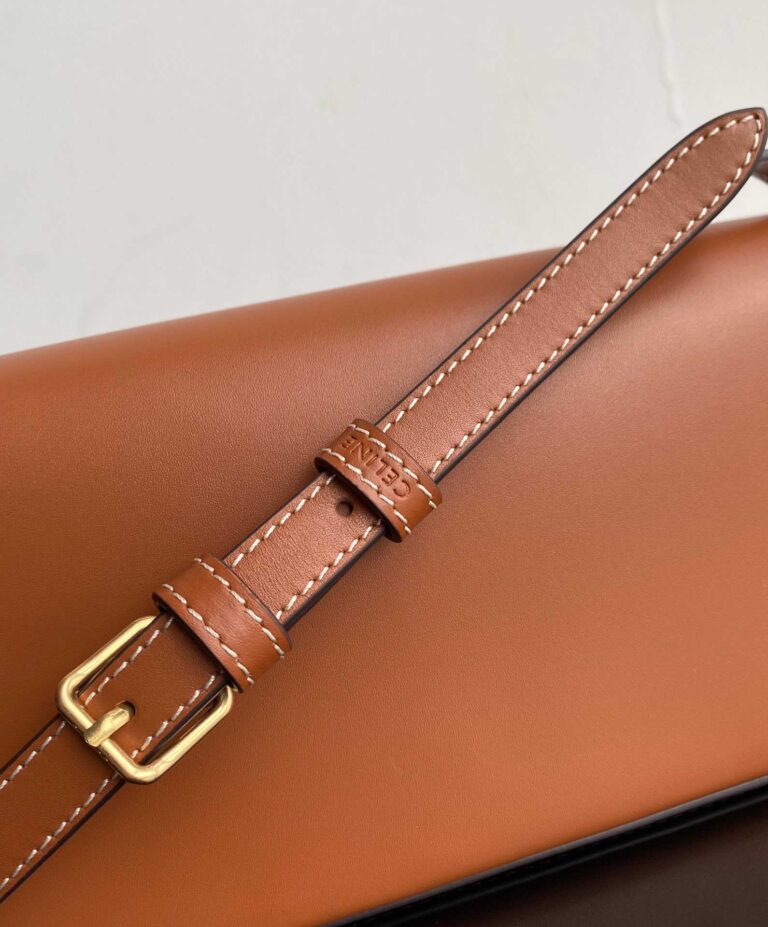 Celine Triomphe Shoulder Bag In Shiny Calfskin Brown 194143Bfn04Lu - Image 3