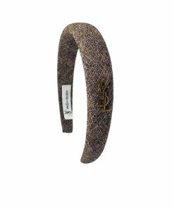 Saint Laurent Ysl Tweed Headband With Gold Hardware In Light Brown