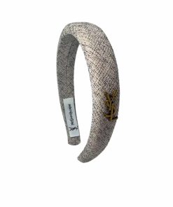 Saint Laurent Ysl Tweed Headband With Gold Hardware In Salt And Pepper
