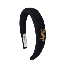 Saint Laurent Ysl Tweed Headband With Gold Hardware In Black