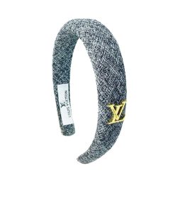 Louis Vuitton Lv Tweed Headband With Gold Hardware In Light Grey
