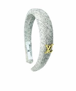 Louis Vuitton Lv Tweed Headband With Gold Hardware In White