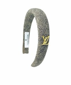 Louis Vuitton Lv Tweed Headband With Gold Hardware In Salt And Pepper
