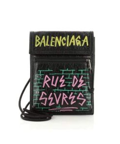 Balenciaga Graffiti Explorer Strap Pouch Leather Black 19Cm