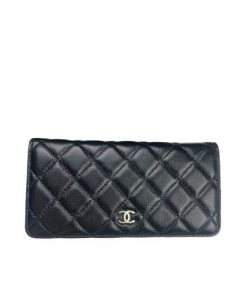 Chanel Black Quilted Lambskin Classic Long Flap With Silver Hardware Wallet 19.5Cm