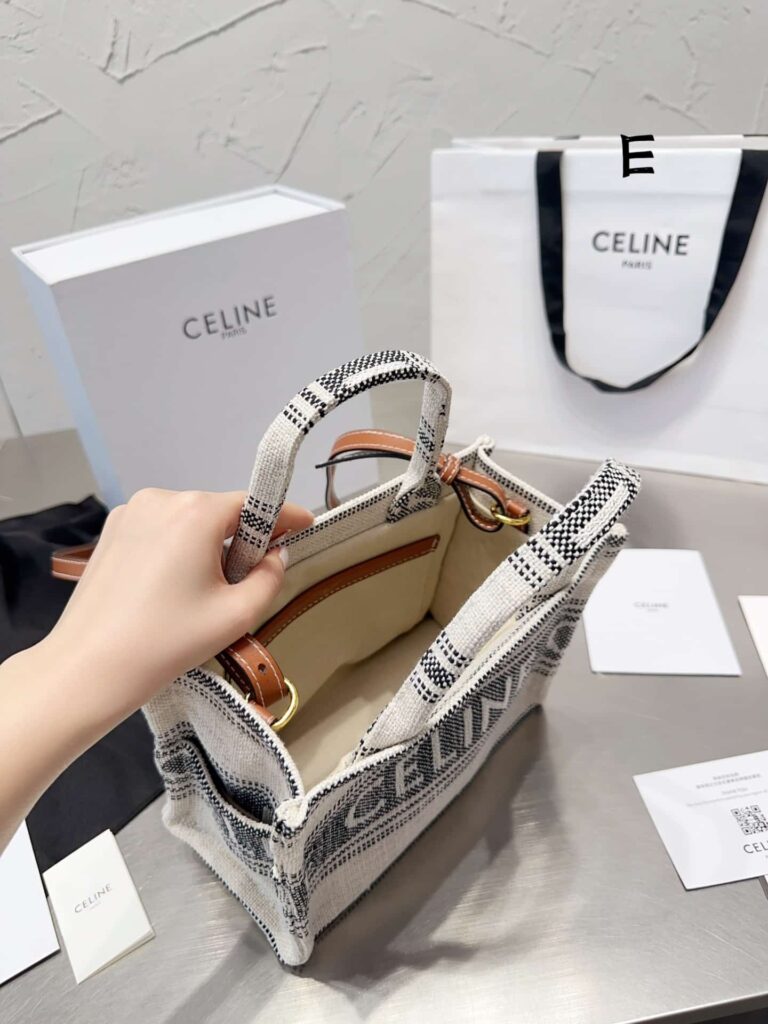 Celine Small Cabas Thais In Striped Textile With Celine Jacquard White 25Cm 199162Erp01Wb - Image 2