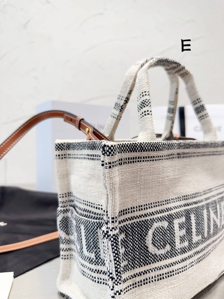 Celine Small Cabas Thais In Striped Textile With Celine Jacquard White 25Cm 199162Erp01Wb - Image 3