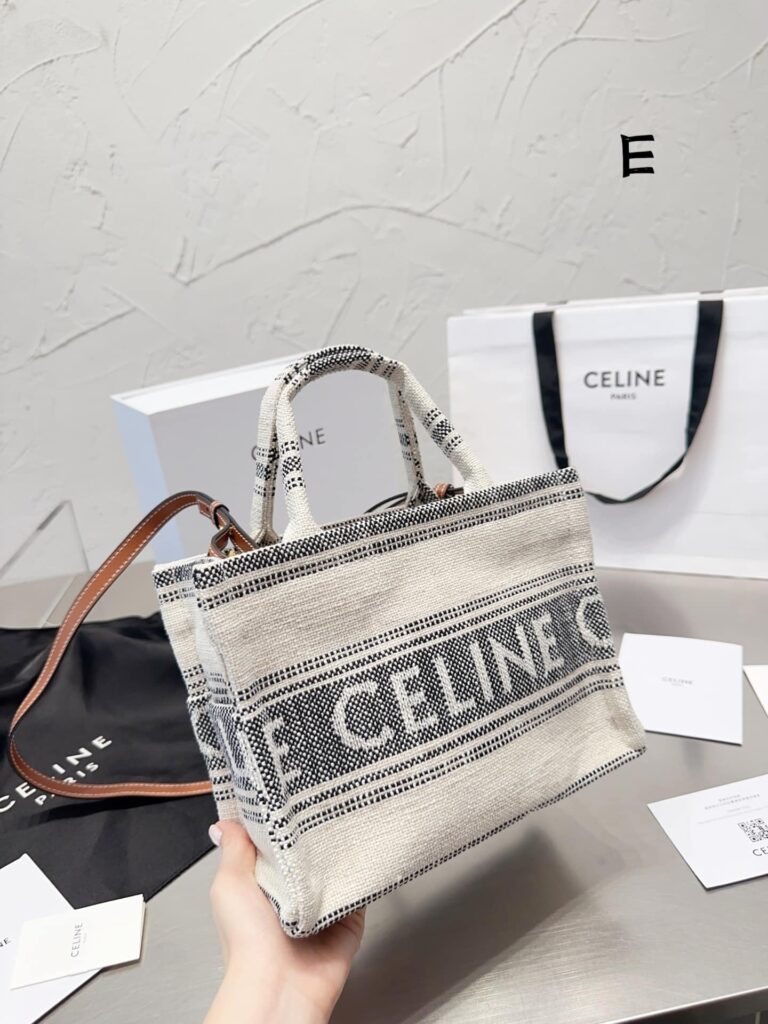 Celine Small Cabas Thais In Striped Textile With Celine Jacquard White 25Cm 199162Erp01Wb - Image 5