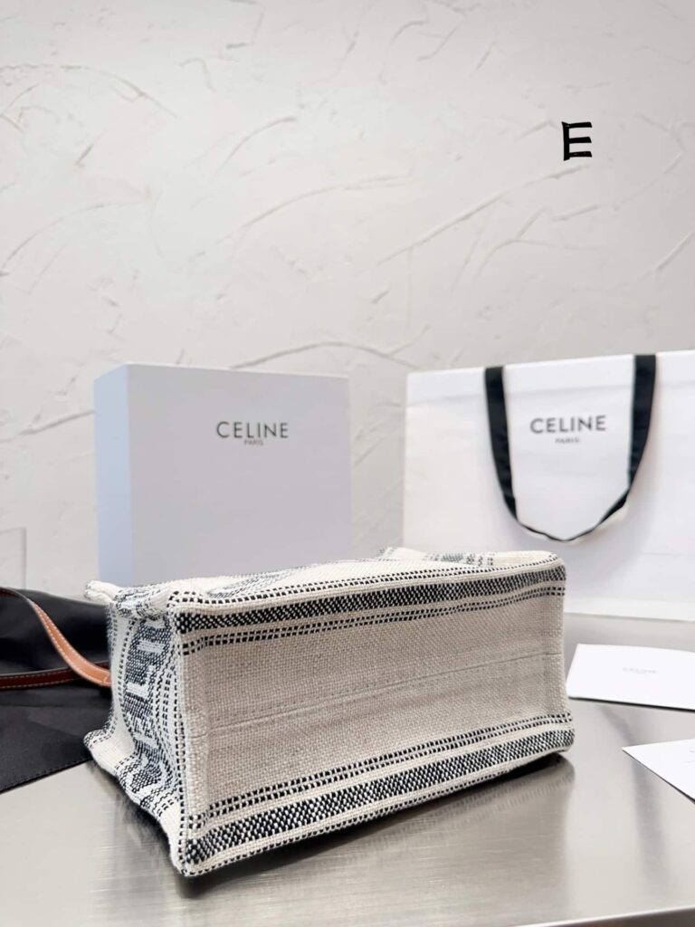 Celine Small Cabas Thais In Striped Textile With Celine Jacquard White 25Cm 199162Erp01Wb - Image 6