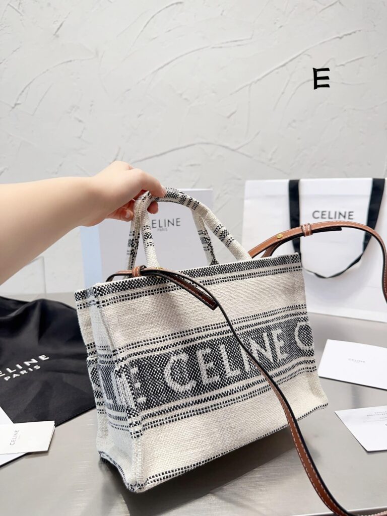 Celine Small Cabas Thais In Striped Textile With Celine Jacquard White 25Cm 199162Erp01Wb - Image 7