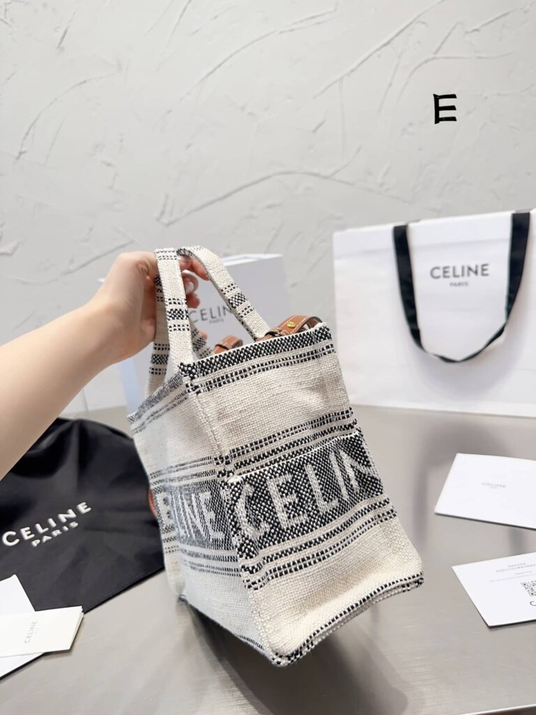 Celine Small Cabas Thais In Striped Textile With Celine Jacquard White 25Cm 199162Erp01Wb - Image 8