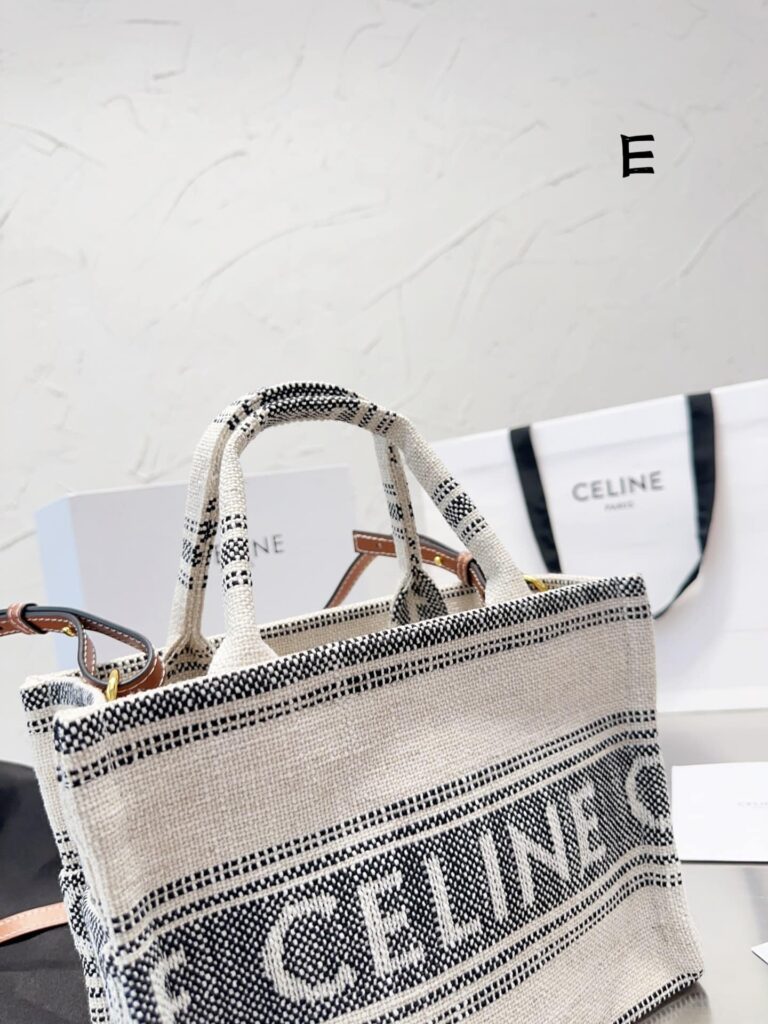 Celine Small Cabas Thais In Striped Textile With Celine Jacquard White 25Cm 199162Erp01Wb - Image 9