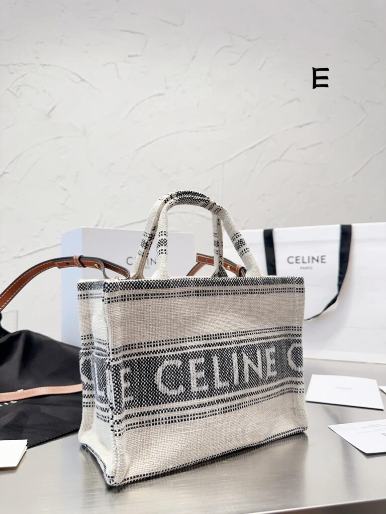 Celine Small Cabas Thais In Striped Textile With Celine Jacquard White 25Cm 199162Erp01Wb - Image 10