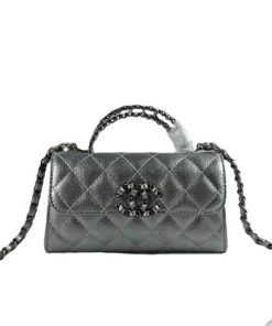 Chanel 23P Clutch With Chain Bag With Top Handle Silver 19Cm