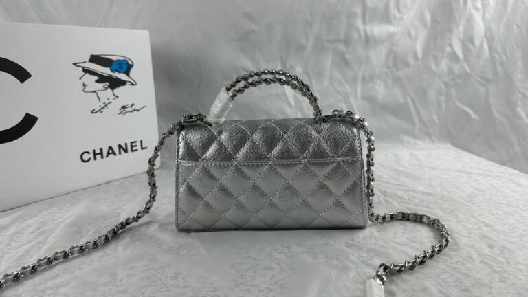 Chanel 23P Clutch With Chain Bag With Top Handle Silver 19Cm - Image 4