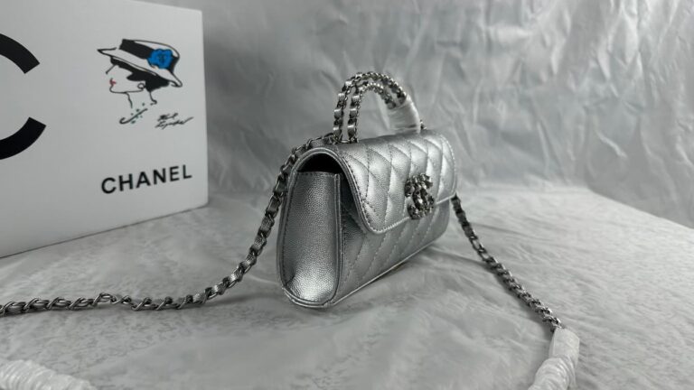 Chanel 23P Clutch With Chain Bag With Top Handle Silver 19Cm - Image 8