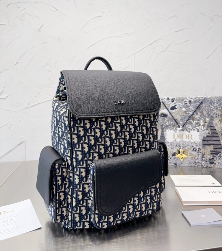Dior Saddle Backpack Oblique Jacquard And Grained Calfskin Black 40Cm 1Adba041Yks H27E - Image 2