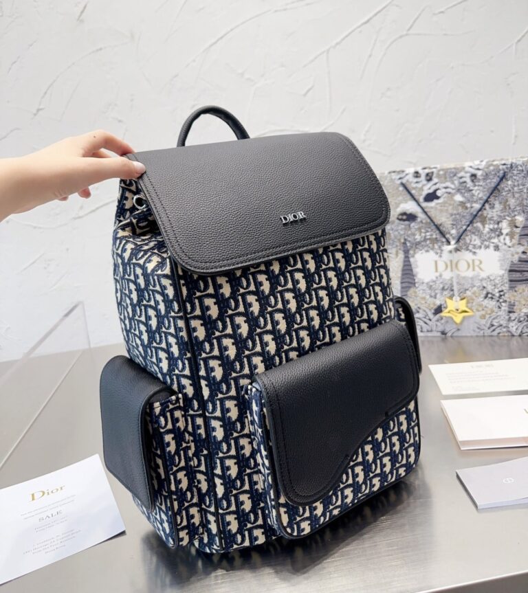 Dior Saddle Backpack Oblique Jacquard And Grained Calfskin Black 40Cm 1Adba041Yks H27E - Image 3