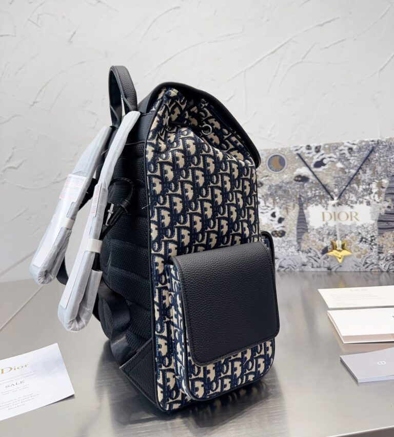 Dior Saddle Backpack Oblique Jacquard And Grained Calfskin Black 40Cm 1Adba041Yks H27E - Image 5