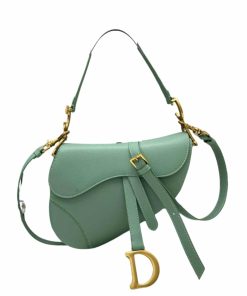 Dior Saddle  With Strap Grained Calfskin Green