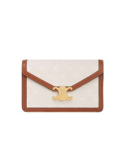 Celine Wallet On Chain Margo In Textile Triomphe And Calfskin Natural Tan 20Cm 10L462Fe2 02Nt