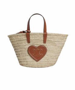 Celine Triomphe Celine Panier In Palm Leaves Heart Logo Tan 20Cm