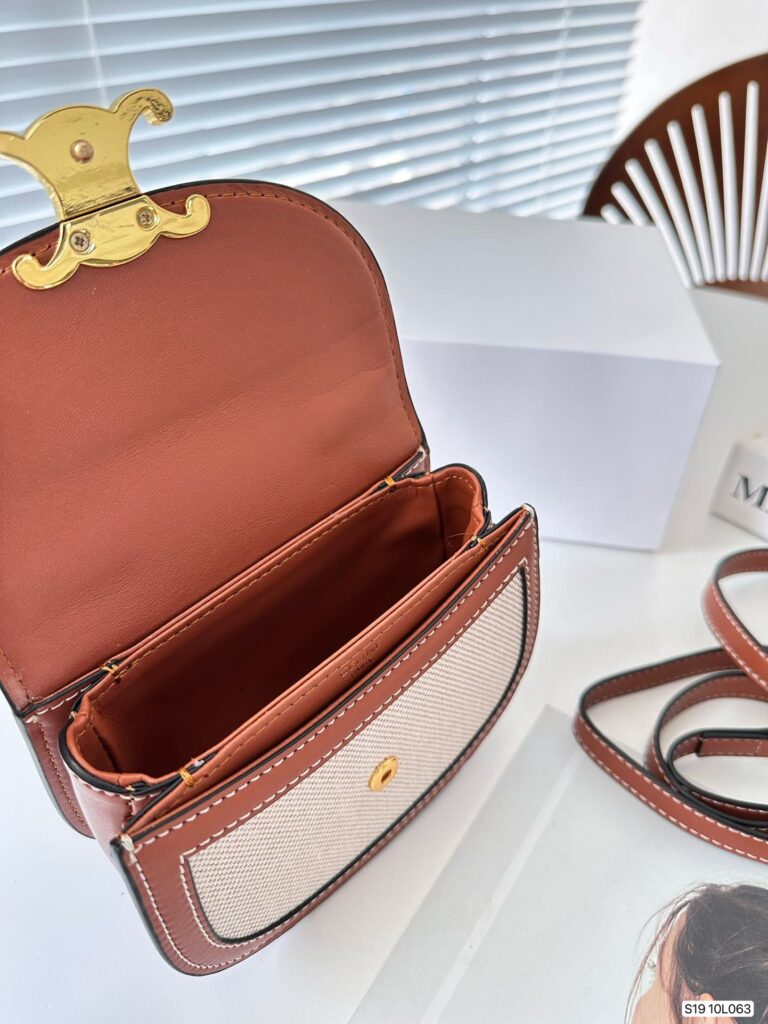 Celine Mini Besace Triomphe In Textile And Calfskin Natural 16Cm 10K502Fa302Nt - Image 2