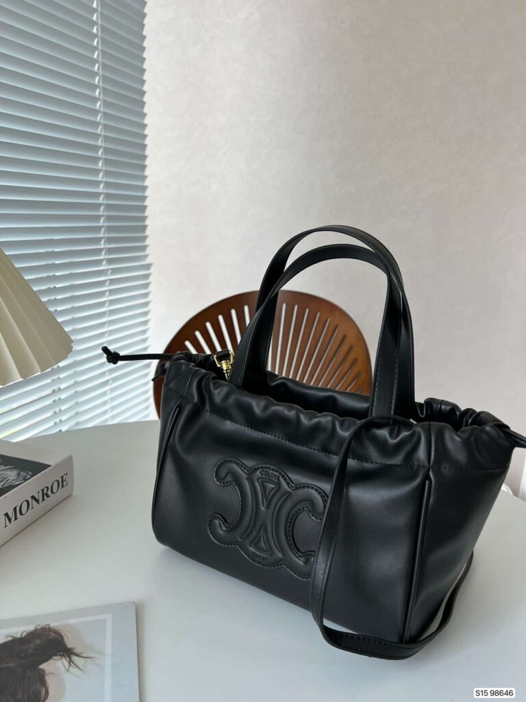 Celine Small Cabas Drawstring Cuir Triomphe In Smooth Calfskin Black 24Cm 111013Du338No - Image 2