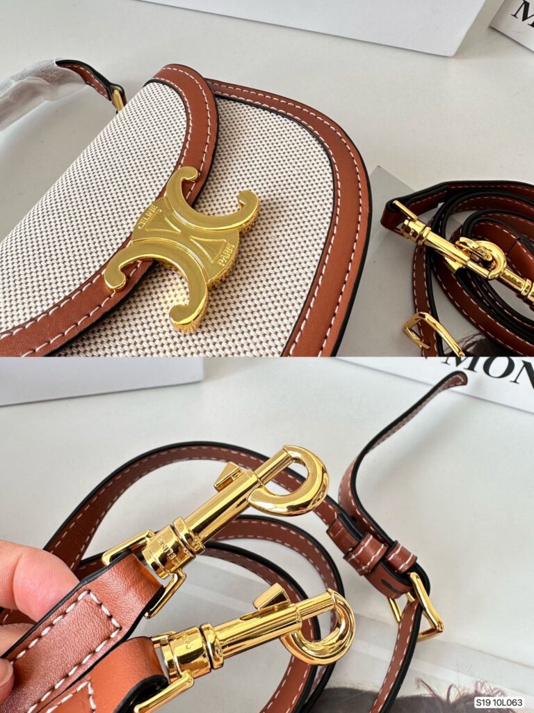 Celine Mini Besace Triomphe In Textile And Calfskin Natural 16Cm 10K502Fa302Nt - Image 3