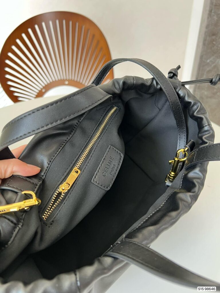 Celine Small Cabas Drawstring Cuir Triomphe In Smooth Calfskin Black 24Cm 111013Du338No - Image 3