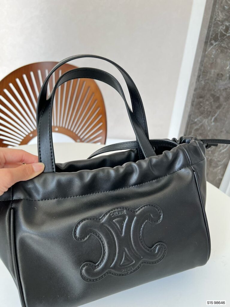 Celine Small Cabas Drawstring Cuir Triomphe In Smooth Calfskin Black 24Cm 111013Du338No - Image 5