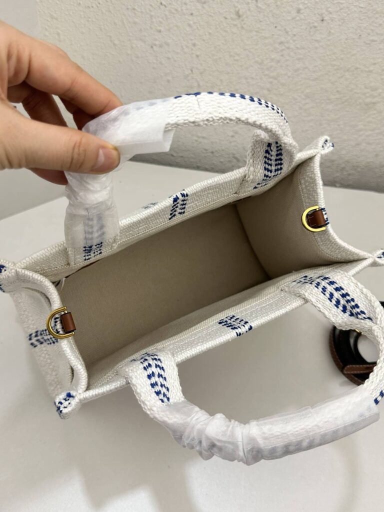 Celine Small Cabas Thais In Striped Textile And Calfskin Xhite/Blue 25Cm 199162Eyi01Bb - Image 5