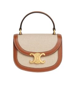 Celine Mini Besace Triomphe In Textile And Calfskin Natural 16Cm 10K502Fa302Nt